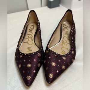 Sam Edelman Women's Rivera Flat Burgundy Gold Pointed Toe Fall Winter Shoe 7 M